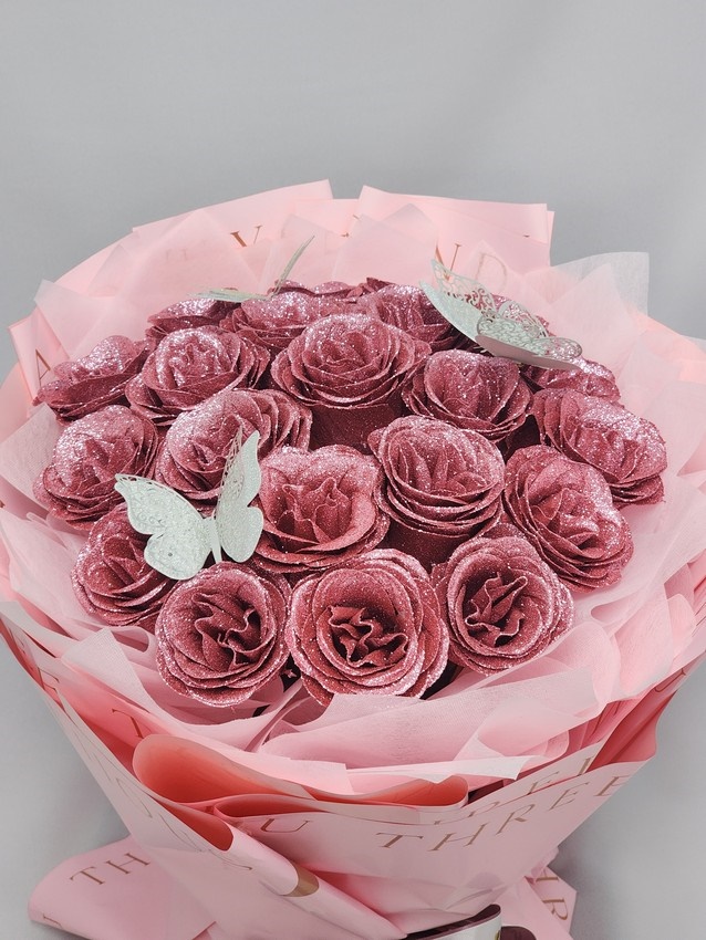 ぴぴ様 No.25 No.T11 ハートピンク 20 pink glitter roses bouquet | nunandjuiflower